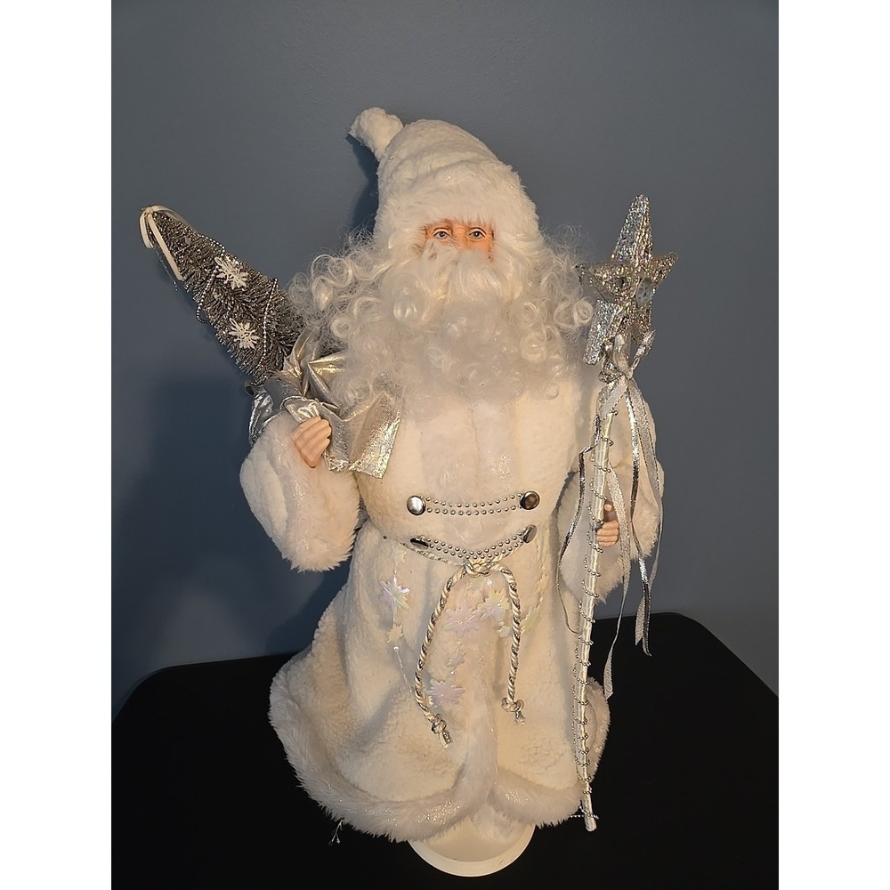 CHRISTMAS WHITE SANTA CLAUS FIGURE WHITE ROBE 25" San Francisco Music Box Comp